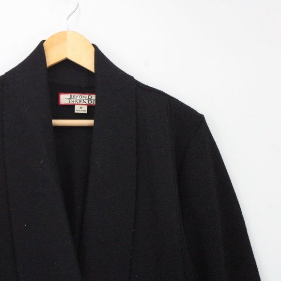 Beyond Threads Cardigan Sweater Womens Black Open Front Knit Made In Peru Size M - Picture 2 of 9